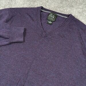 Jos A Bank Sweater Men's XL Purple V-Neck 100% Merino Wool Traveler Soft
